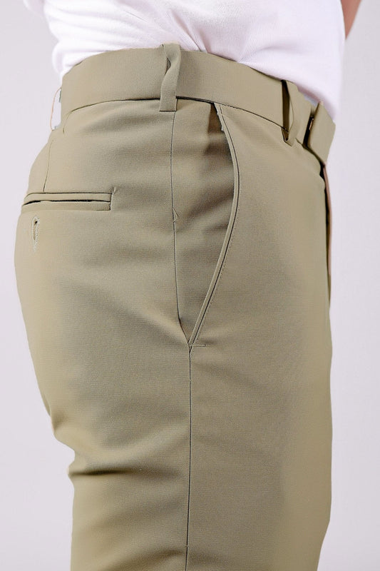 Bluebird Men's Ecru Stretch Band Trousers | Swadesiicart