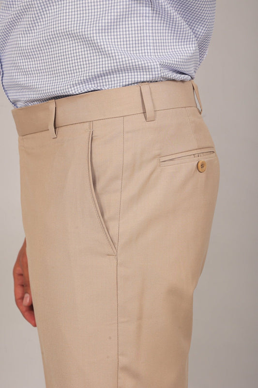 Bluebird Men's Khaki Textured Formal Trousers | Swadesiicart