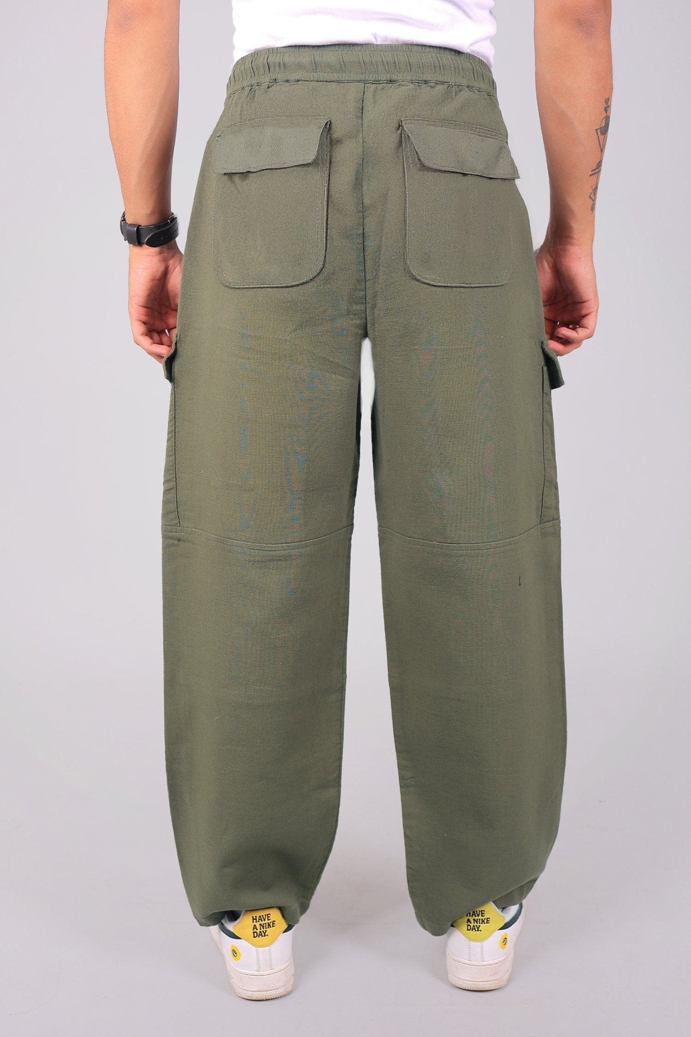 Bluebird Men's Slim Fit Cotton Cargo Pant Army Green | Swadesiicart