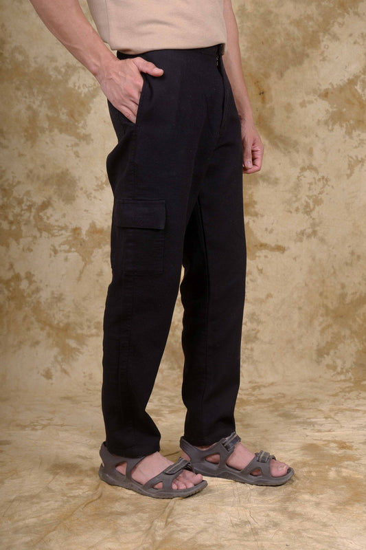 Bluebird Men's Slim Fit Cotton Cargo Pant Black | Swadesiicart