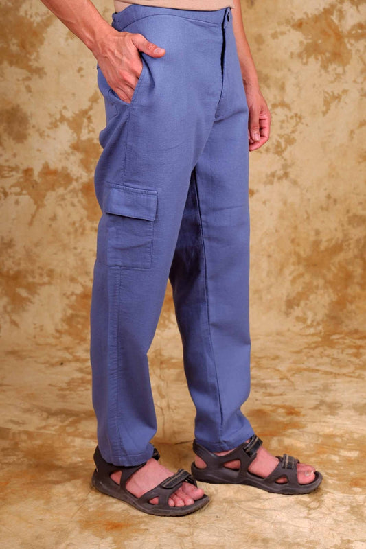 Bluebird Men's Slim Fit Cotton Cargo Pant Blue | Swadesiicart