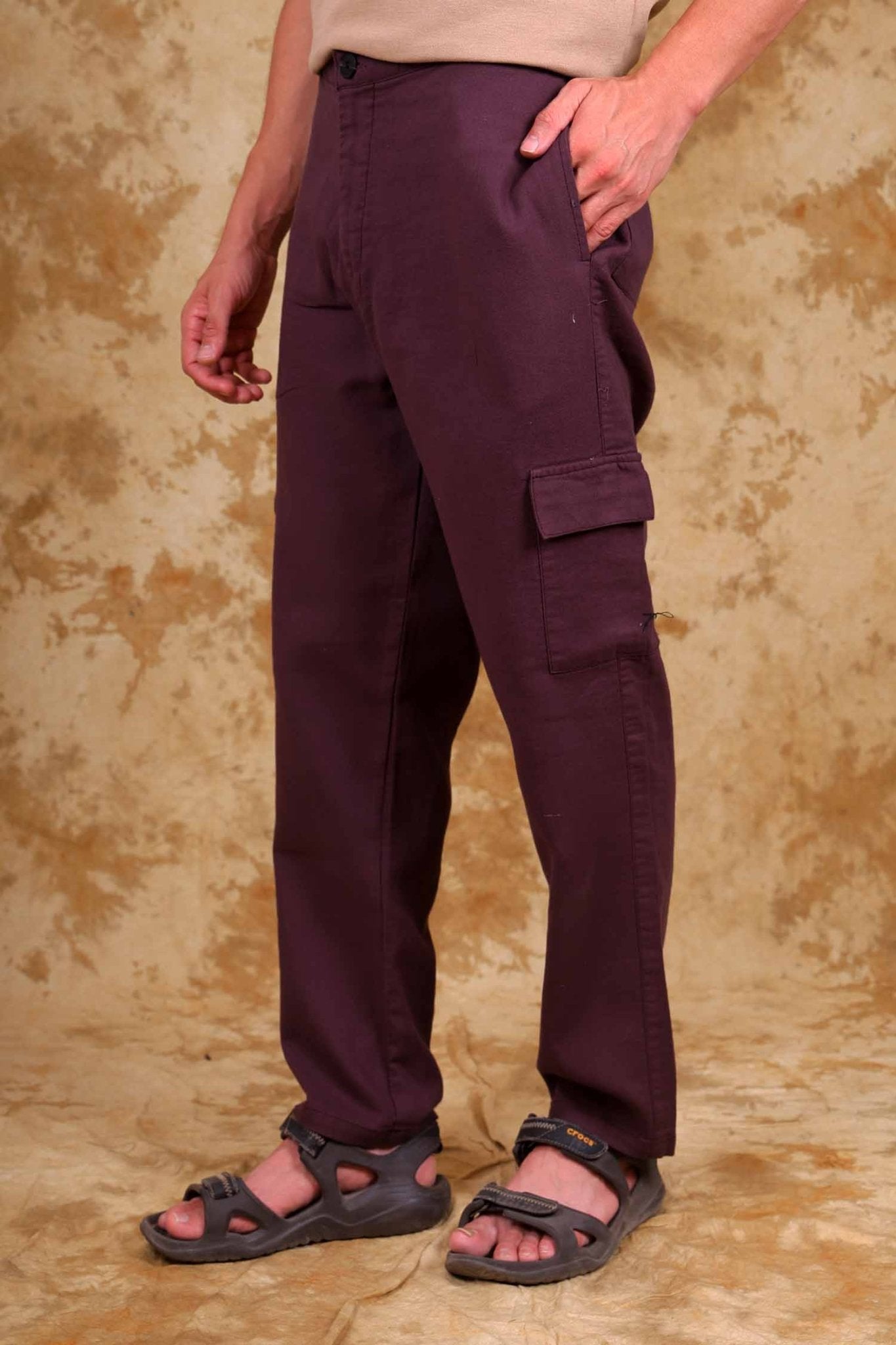 Bluebird Men's Slim Fit Cotton Cargo Pant Maroon | Swadesiicart