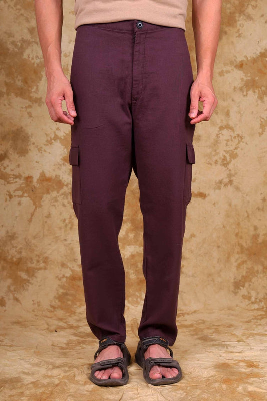 Bluebird Men's Slim Fit Cotton Cargo Pant Maroon | Swadesiicart