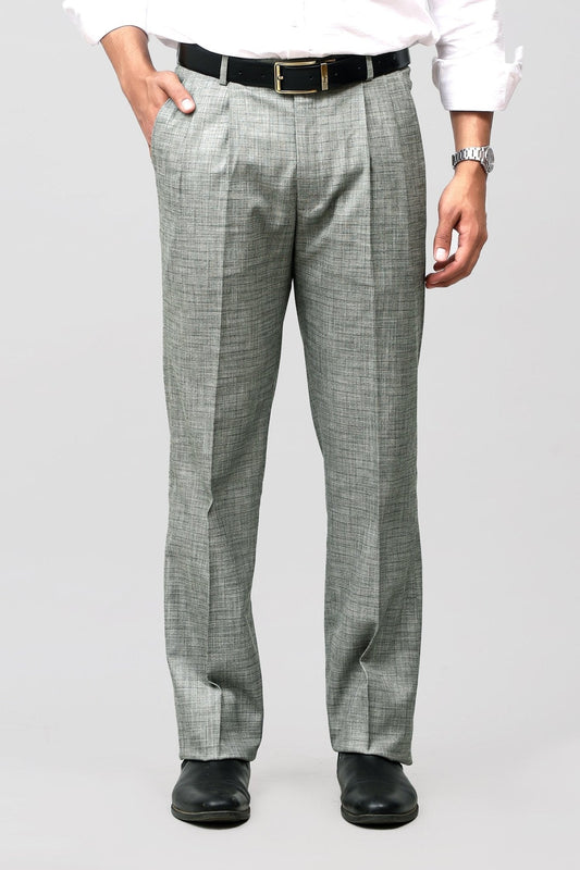 Bluebird Premium Light Grey Check Pleated Trouser | Swadesiicart
