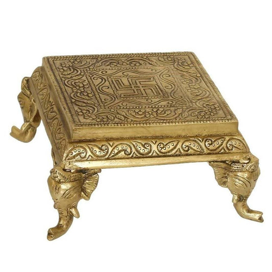 Puja N Pujari Elephant Design Brass Pooja Chowki | Swadesiicart