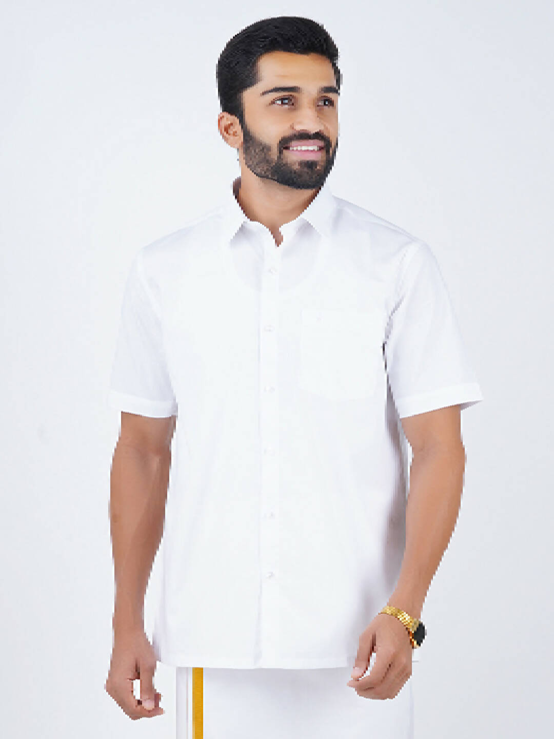 Ramraj Cotton Mens Half Sleeve Formal 100 % Cotton White Shirt | Swadesiicart