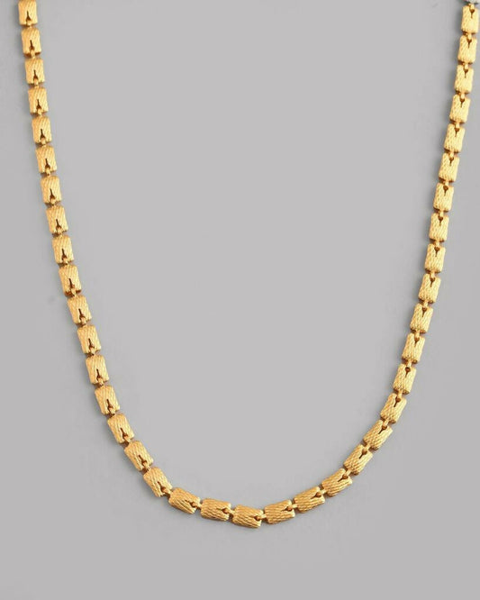 VOJ Gold-Polished Self Design Biscuit Chain For Men