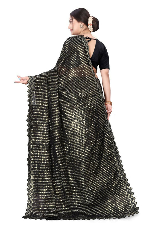 Dishitha Creation Indian Women's Designer Georgette Sequence Saree - Green | Swadesiicart