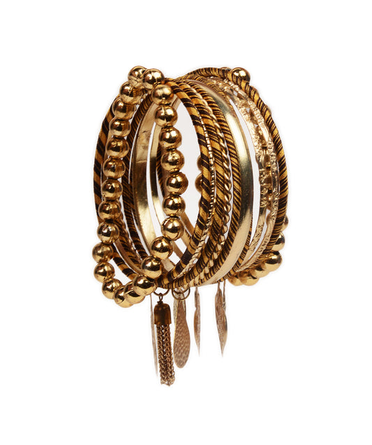 Gold-Polished Alloy Designer Fusion Gold Charms Bangle Set - The Pari - The Pari - Dinesh Associates