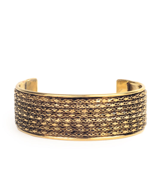 Gold-Polished Alloy Brass Antique Designer Cuff Bangle - The Pari - The Pari - Dinesh Associates