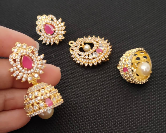 AD Emeralds Designer Beautiful 4 in 1 Earrings | Swadesiicart