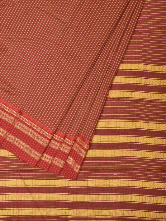 Brown and Rust Bamboo Cotton Saree with Checks Design No Blouse - Global Threads | Swadesiicart