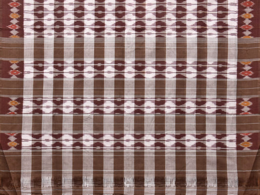 Brown Pochampally Ikat Cotton Handloom Saree with Strips Design No Blouse - Global Threads | Swadesiicart