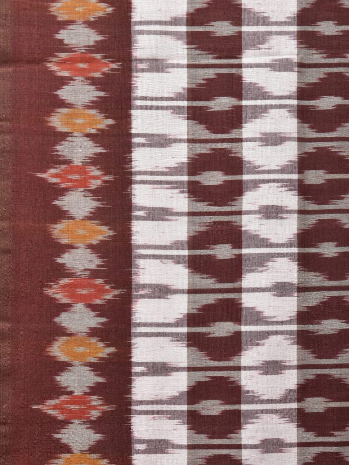 Brown Pochampally Ikat Cotton Handloom Saree with Strips Design No Blouse - Global Threads | Swadesiicart