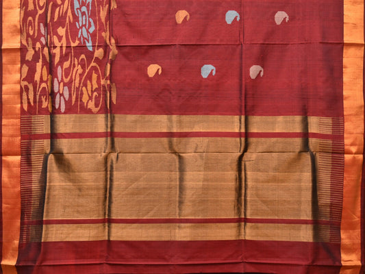 Brown Uppada Silk Handloom Saree with One Side Border Design - Global Threads | Swadesiicart