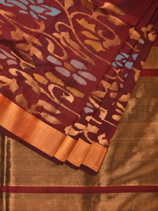 Brown Uppada Silk Handloom Saree with One Side Border Design - Global Threads | Swadesiicart
