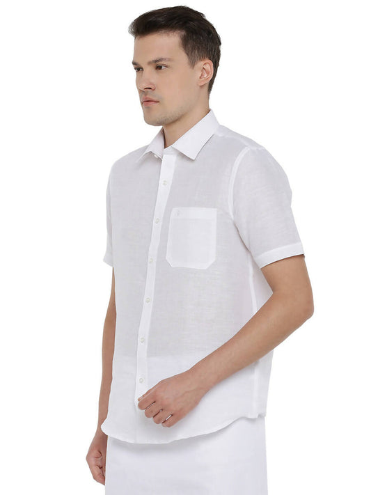 Ramraj Cotton Mens Cotton Linen Half Sleeve White Shirt | Swadesiicart