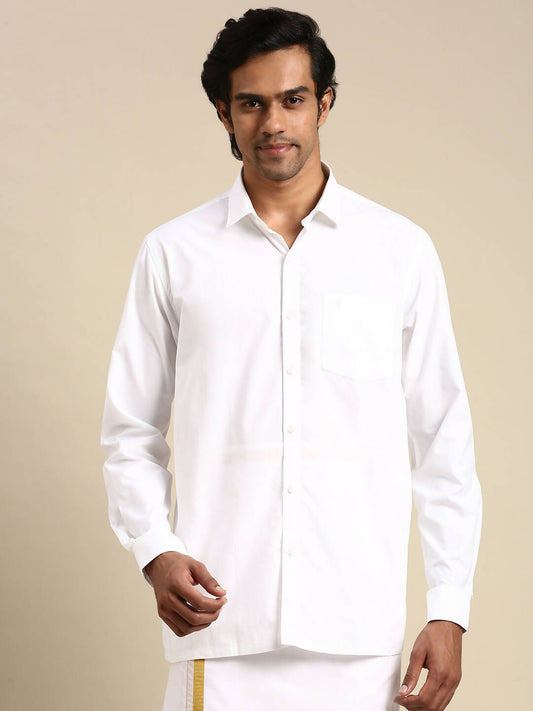 Ramraj Cotton Mens Full Sleeve Formal 100 % Cotton White Shirt | Swadesiicart