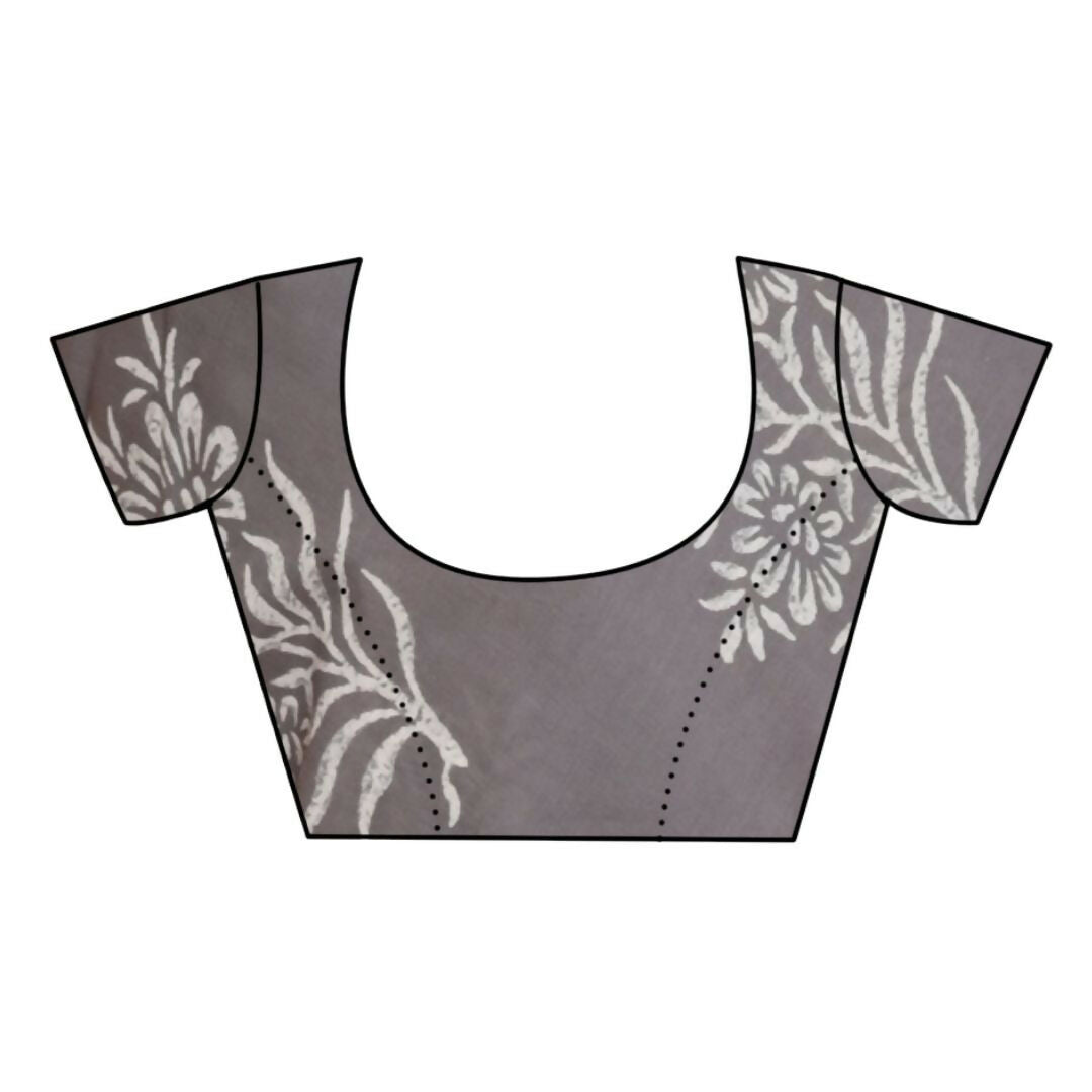 Very Much Indian Handblock Printed Cotton Saree With Natural Dyes - Grey | Swadesiicart