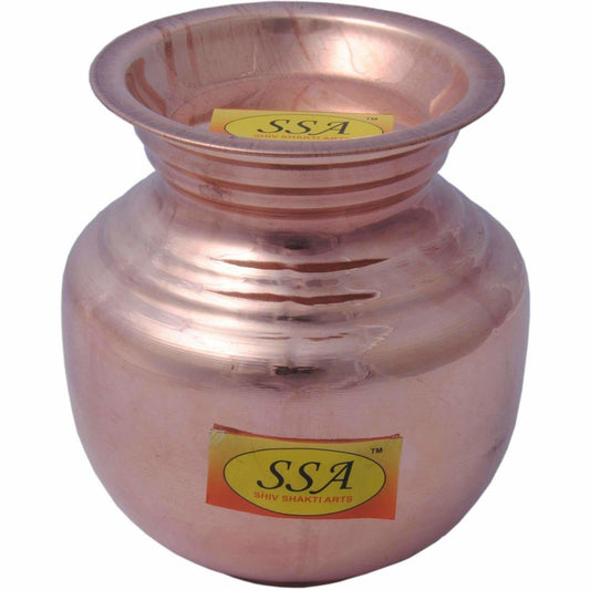 Handmade Pure Copper Kalash Lota With Lid Copper Kalash (Height: 6.5 inch, Brown)