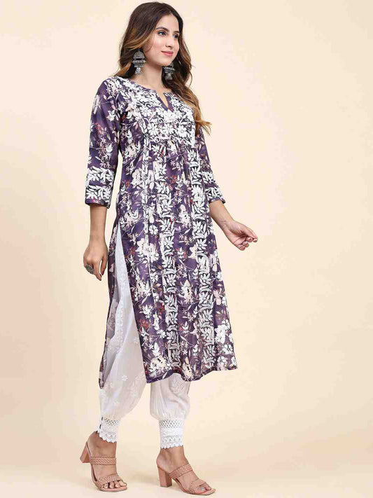 HOUSE OF KARI Floral Printed Chikankari Work Kurta | Swadesiicart