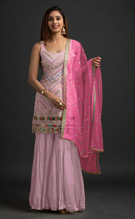 Anaita Pink Georgette Suit with Embroidered Thread & Sequence Work - Swadesiicart