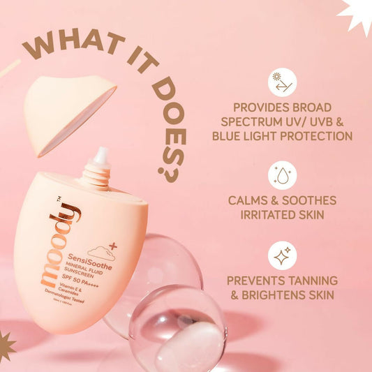 Moody SensiSoothe Mineral Brightening Sunscreen Serum with Ceramides & Rice - Swadesiicart
