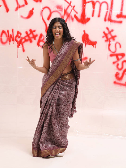 Tikhi Imli Zari Cotton Ready to Wear Saree | Swadesiicart