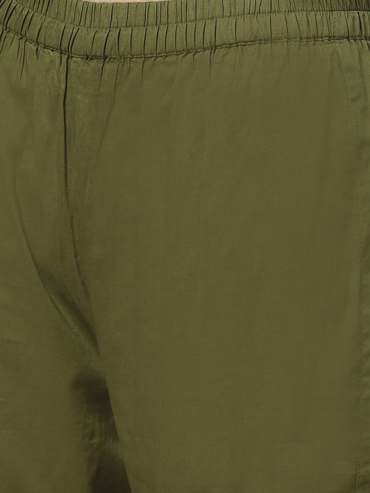 ADA Women Green & Yellow Chikankari Embroidered Sustainable Handloom Kurta with Trousers | Swadesiicart