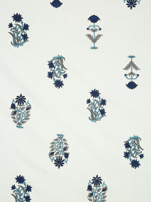 Rajasthan Decor Cream-Coloured & Blue Ethnic Motifs 180 TC Cotton 1 King Bedsheet with 2 Pillow Covers - Swadesiicart