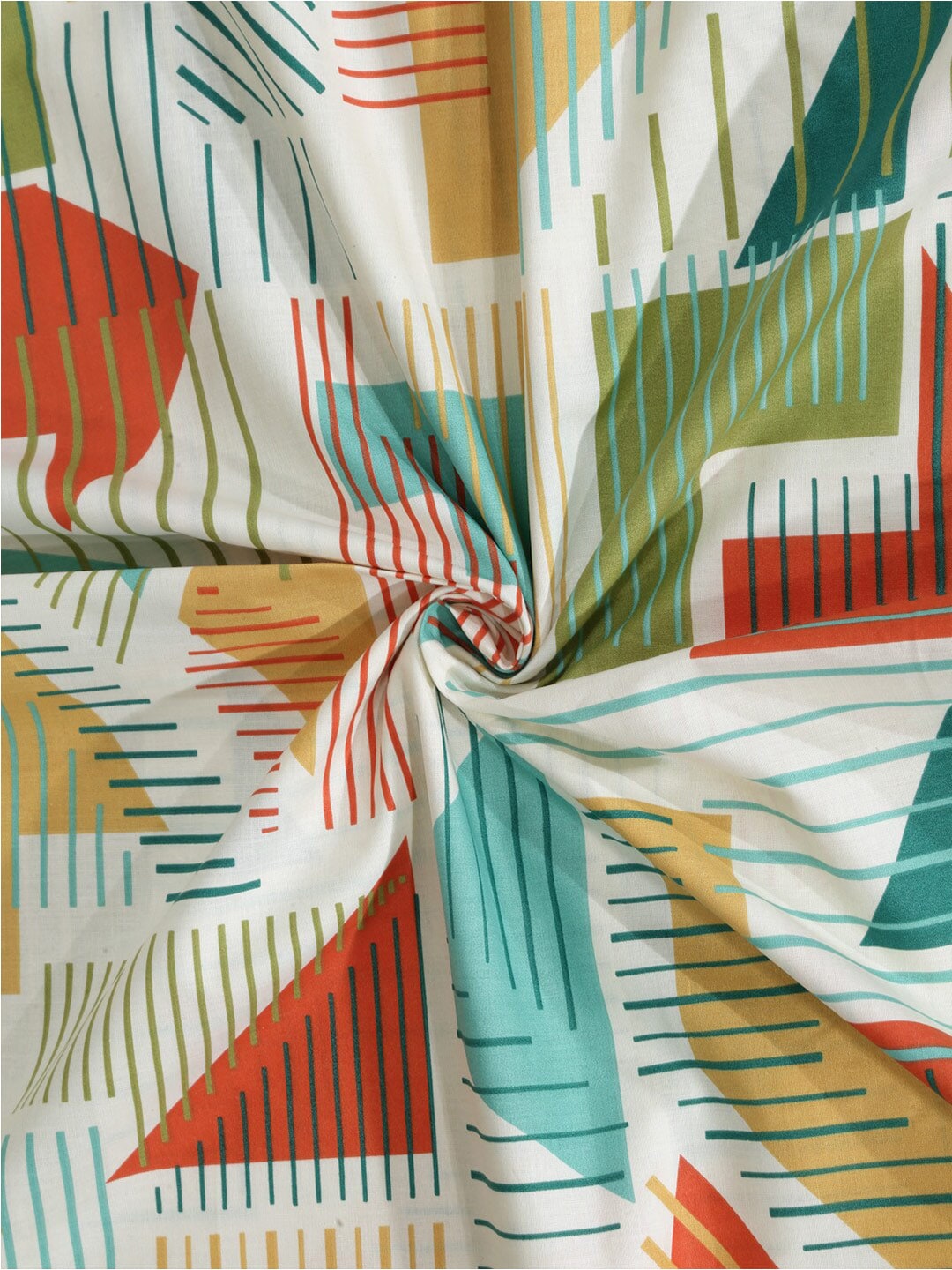 BOMBAY DYEING Serenita Yellow Geometric Cotton 144 TC King Bedsheet & 2 Pillow Covers - Swadesiicart