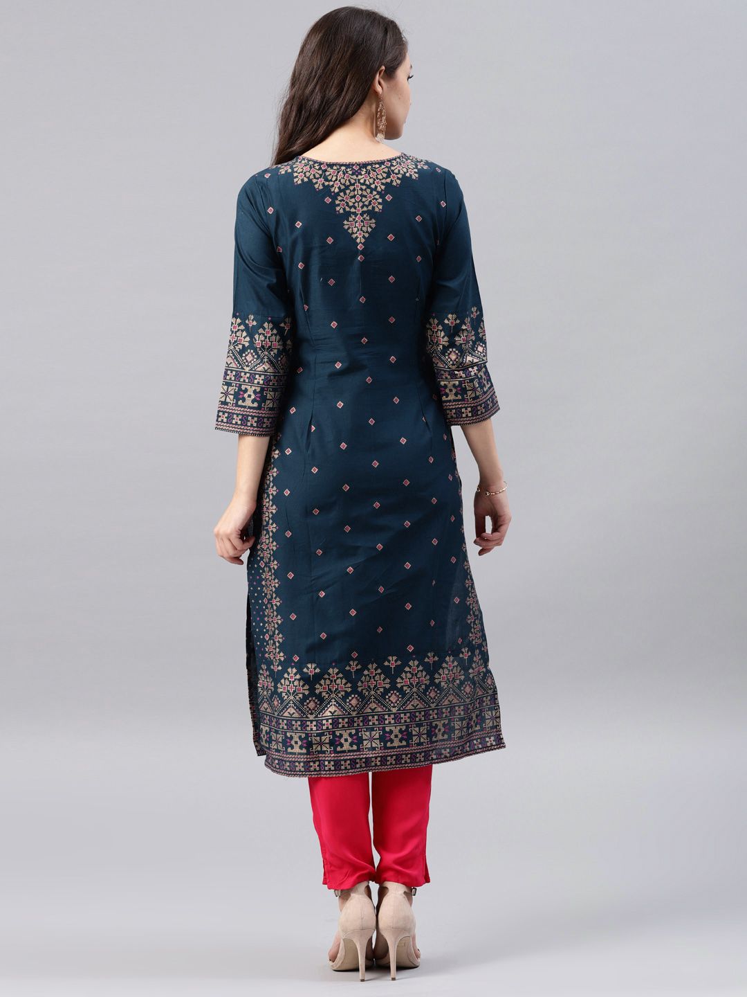 Vishudh Women Navy Blue Printed A-Line Kurta - Swadesiicart
