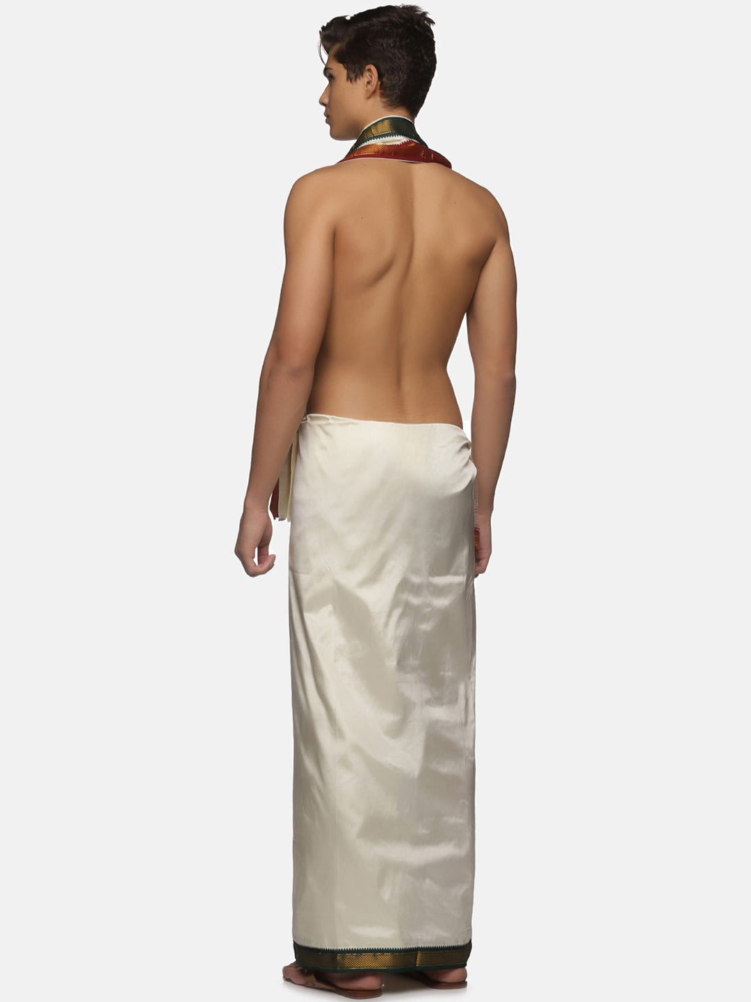 Sethukrishna Men Cream-Coloured Solid Dhotis With Angavastram | Swadesiicart