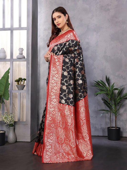 Joban Fashion Banarasi Black Woven Soft Silk Saree | Swadesiicart