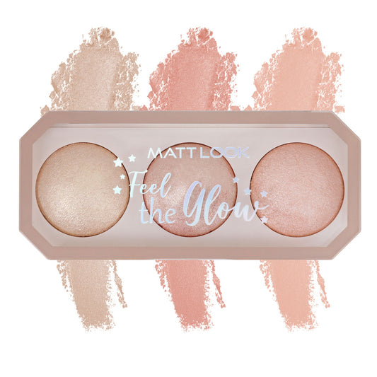 Matt Look Feel The Glow Baked Shimmer Highlighter Trio Palette - 03 Super Vibes - Swadesiicart