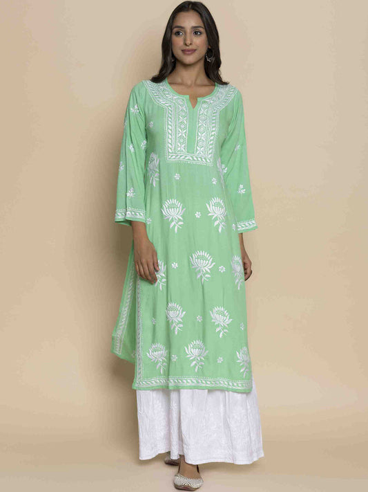 HOUSE OF KARI Floral Embroidered Chikankari Straight Kurta | Swadesiicart