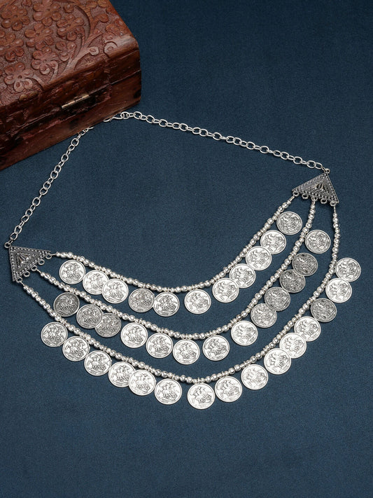 NVR Women's 3 Layered Artificial Beads German Silver Oxidised Necklace | Swadesiicart