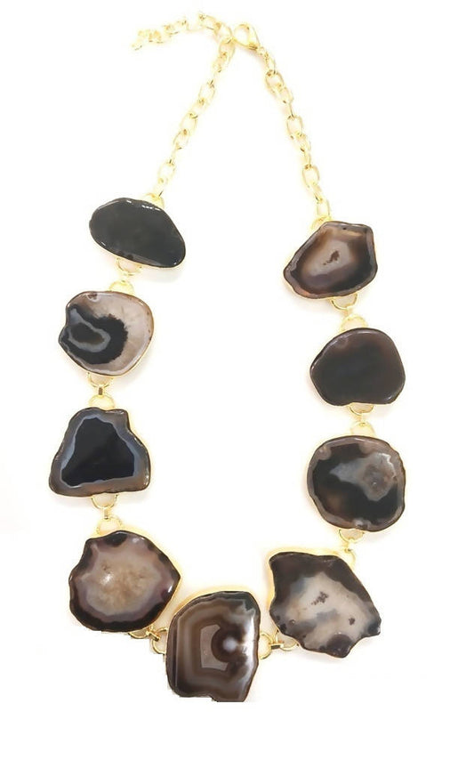 Bling Accessories Black Agate Natural Stone Statement Necklace | Swadesiicart