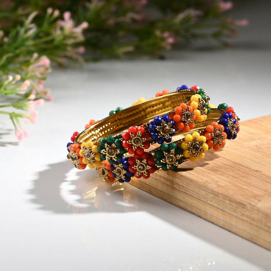 Afast Designer Fancy Party Bangle/ Kada Set, Multicolor, Metal, Pack Of 2 - Afast Enterprises