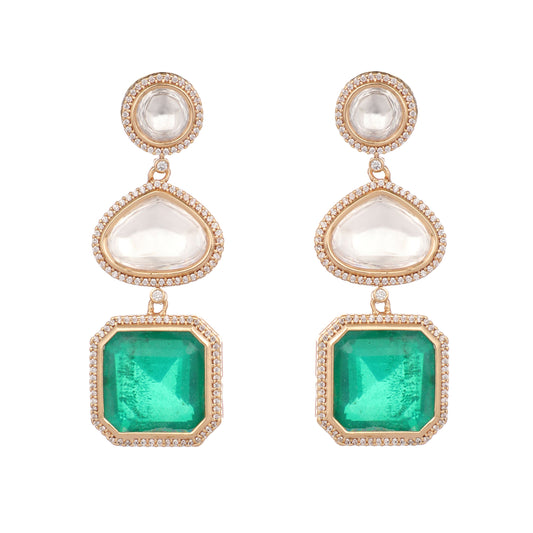 Nuyug Emerald Drop Anti Tarnish Sparkle Earrings | Swadesiicart