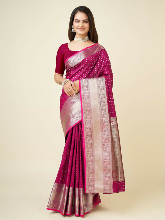 Joban Fashion Rani Pink Small Butti Banarasi Silk Sarees | Swadesiicart