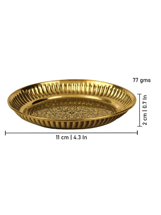 Spillbox Gold-Toned Brass Textured Thali Pooja Essential | Swadesiicart