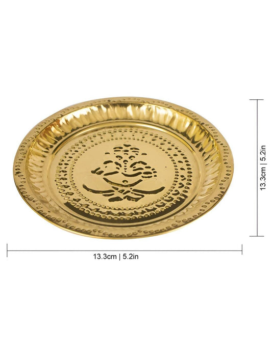 Spillbox Gold-Toned Brass Ganesha Thali Pooja Essential | Swadesiicart
