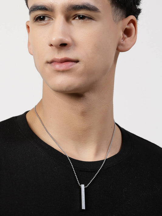 NVR Men's Silver Rhodium Plated Bar Pendant & Chain - NR Retail-NVR