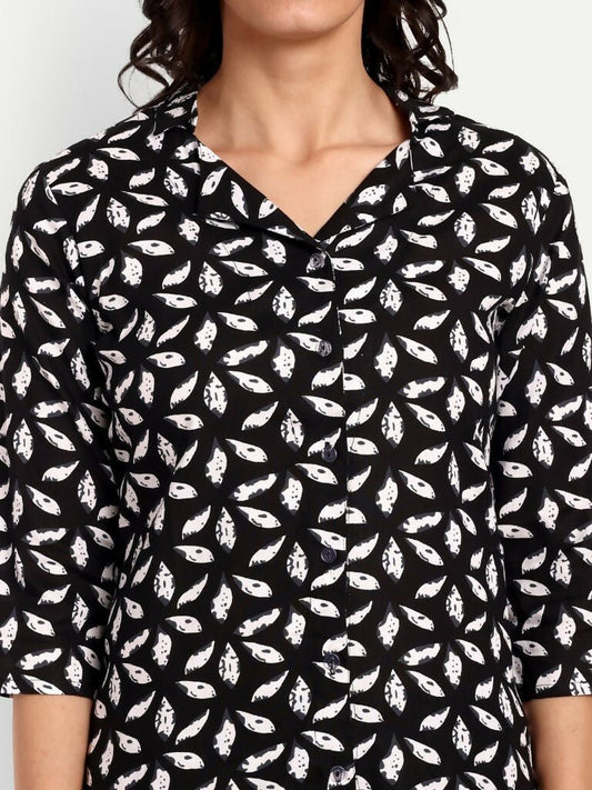 Alvano Beautiful Floral Print Co-ord set for Women's and Girls Rayon (Black) - Swadesiicart