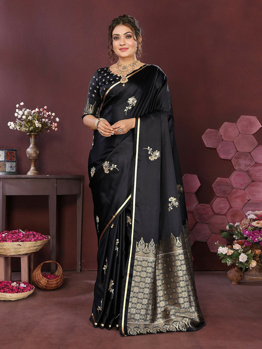 Joban Fashion Black Floral Banarasi Silk Sarees | Swadesiicart