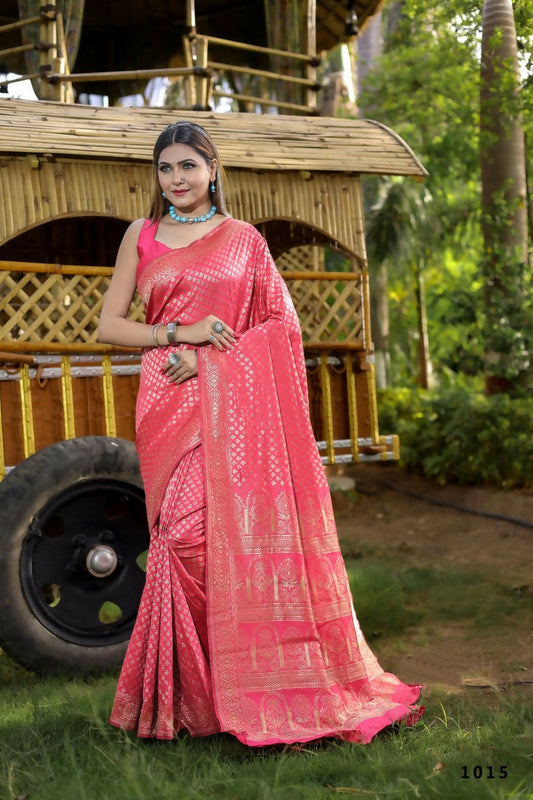 Partywear Designer Peach Banarasi Silk Fancy Saree - Starwalk | Swadesiicart
