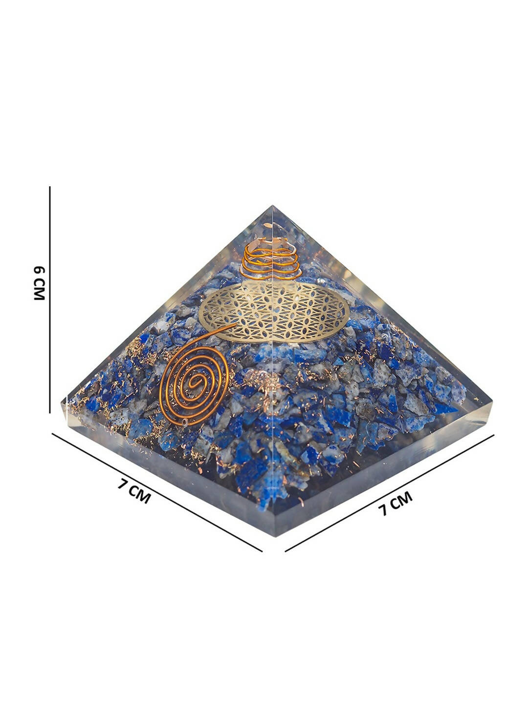 Golden Peacock Blue & Gold-Toned Lapis Lazuli Orgone Stone Pyramid Prism Paperweight | Swadesiicart