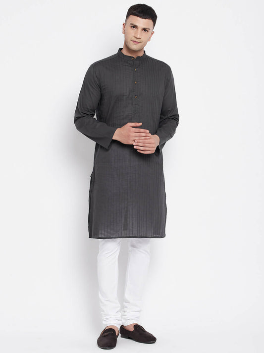 Even Apparels Grey Pure Cotton Men's Kurta With Band Collar | Swadesiicart