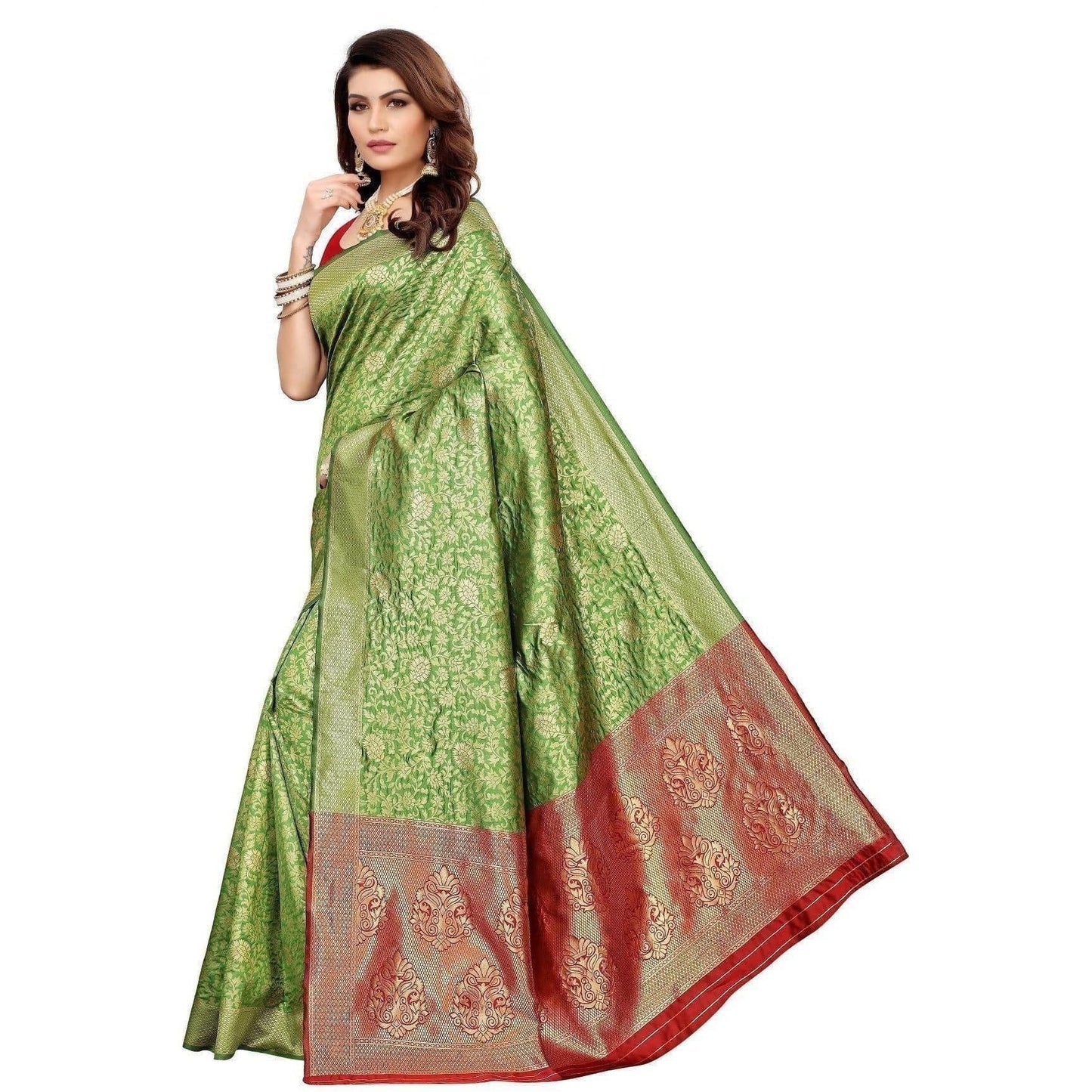 Vamika Banarasi Jaquard Mehandi Green Weaving Saree (BANARASI 08) | Swadesiicart